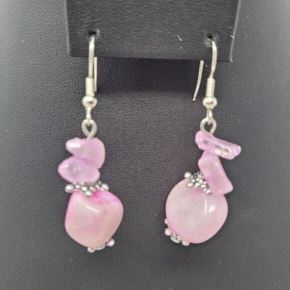 Natural Gem 2pc Set Pink Quartz Drop Earrings Pierced Bracelet Love Healing Gift - Picture 7 of 16